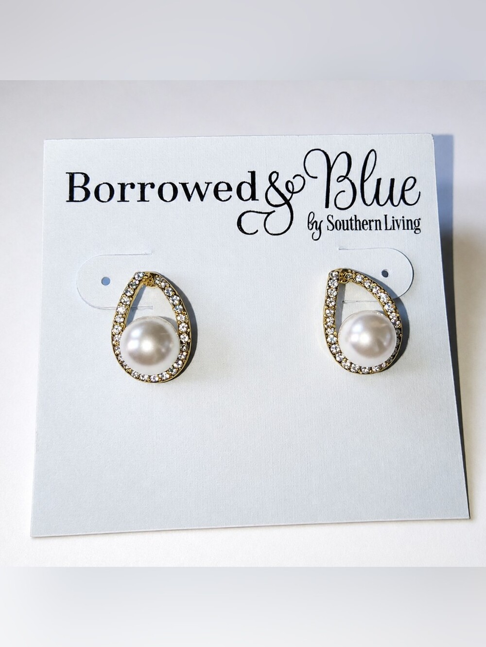 NWT Borrowed & Blue Southern Living Faux Pearl & Crystal Teardrop Stud Earrings